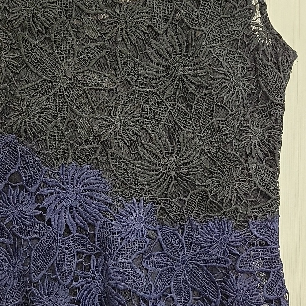 Deletta From Anthropologie Elegant Black & Navy Fade Lace Peplum Top, New Small - Picture 5 of 9